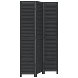 Room Divider 3 Panels Black Solid Wood Paulownia
