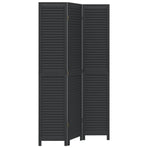 Room Divider 3 Panels Black Solid Wood Paulownia