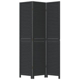 Room Divider 3 Panels Black Solid Wood Paulownia