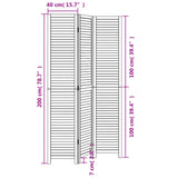 Room Divider 3 Panels Black Solid Wood Paulownia