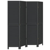 Room Divider 4 Panels Black Solid Wood Paulownia