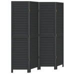 Room Divider 4 Panels Black Solid Wood Paulownia