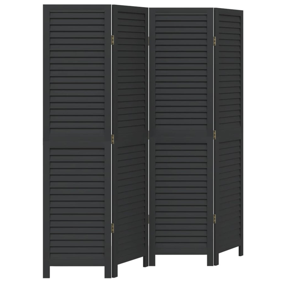 Room Divider 4 Panels Black Solid Wood Paulownia