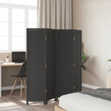 Room Divider 4 Panels Black Solid Wood Paulownia