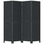 Room Divider 4 Panels Black Solid Wood Paulownia
