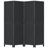 Room Divider 4 Panels Black Solid Wood Paulownia - Top-Down View
