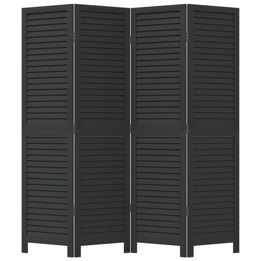 Room Divider 4 Panels Black Solid Wood Paulownia