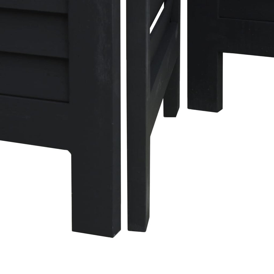 Room Divider 4 Panels Black Solid Wood Paulownia