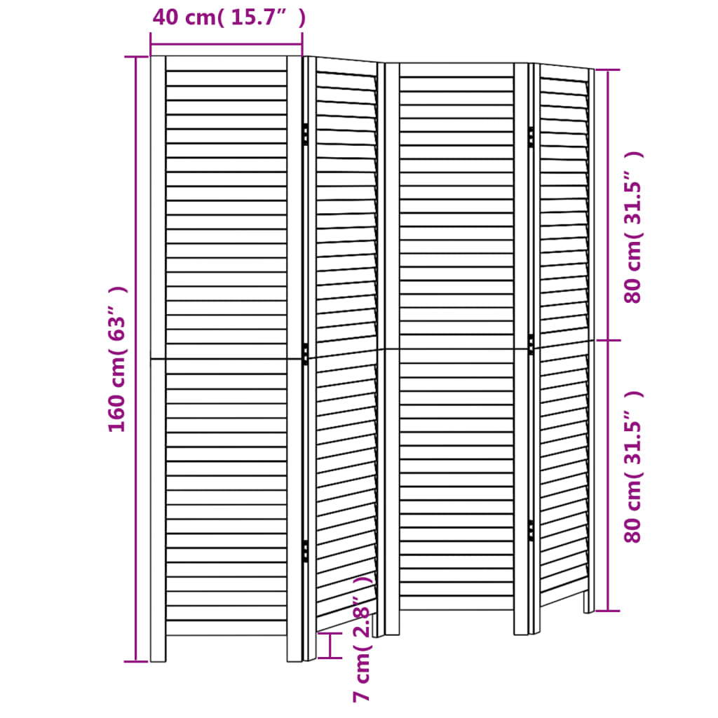 Room Divider 4 Panels Black Solid Wood Paulownia