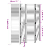 Room Divider 4 Panels Black Solid Wood Paulownia
