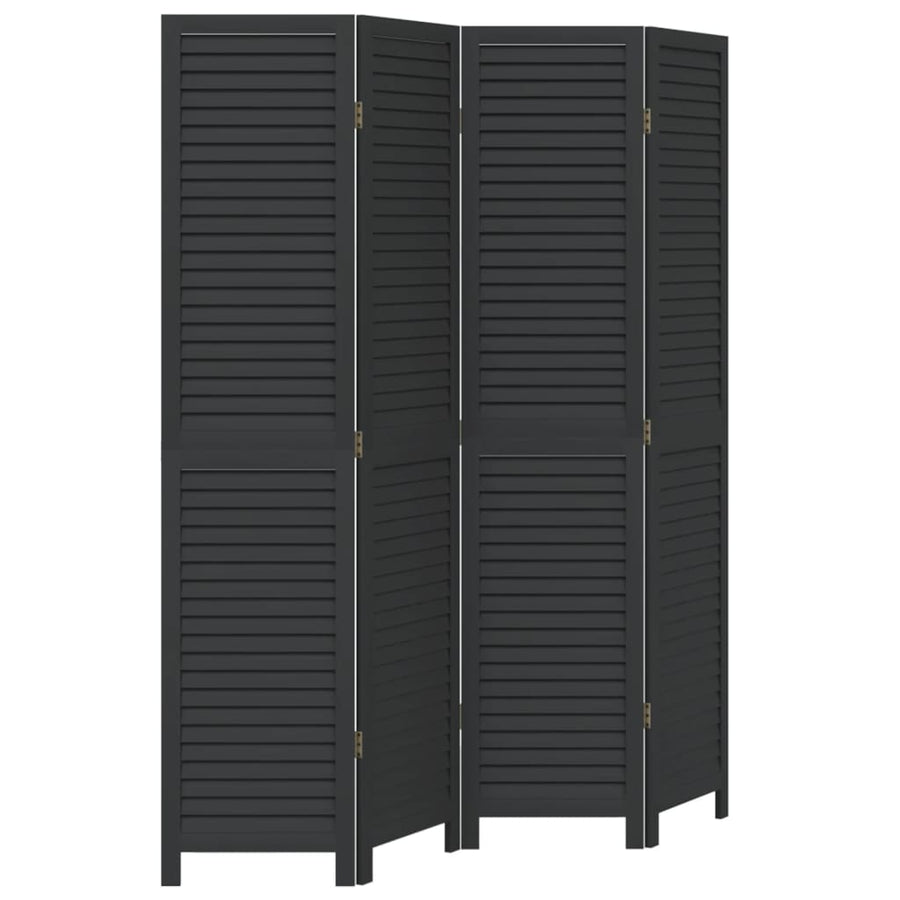 Room Divider 4 Panels Black Solid Wood Paulownia