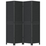 Room Divider 4 Panels Black Solid Wood Paulownia