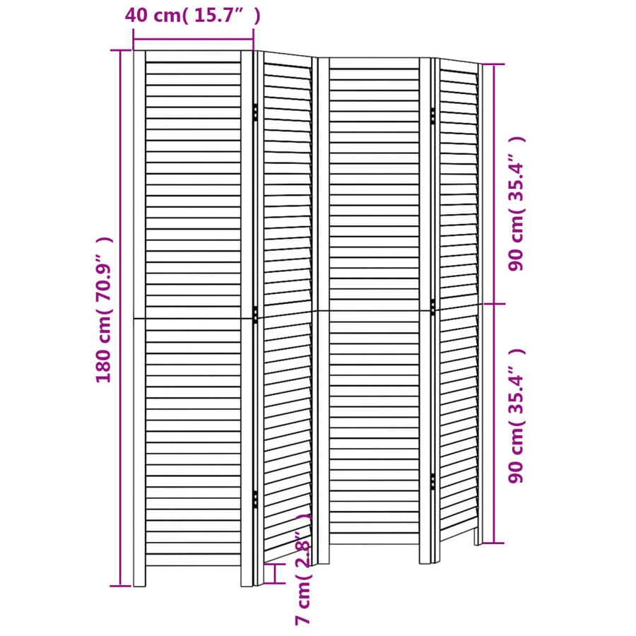 Room Divider 4 Panels Black Solid Wood Paulownia