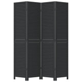 Room Divider 4 Panels Black Solid Wood Paulownia