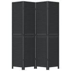 Room Divider 4 Panels Black Solid Wood Paulownia