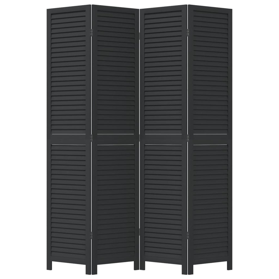 Room Divider 4 Panels Black Solid Wood Paulownia