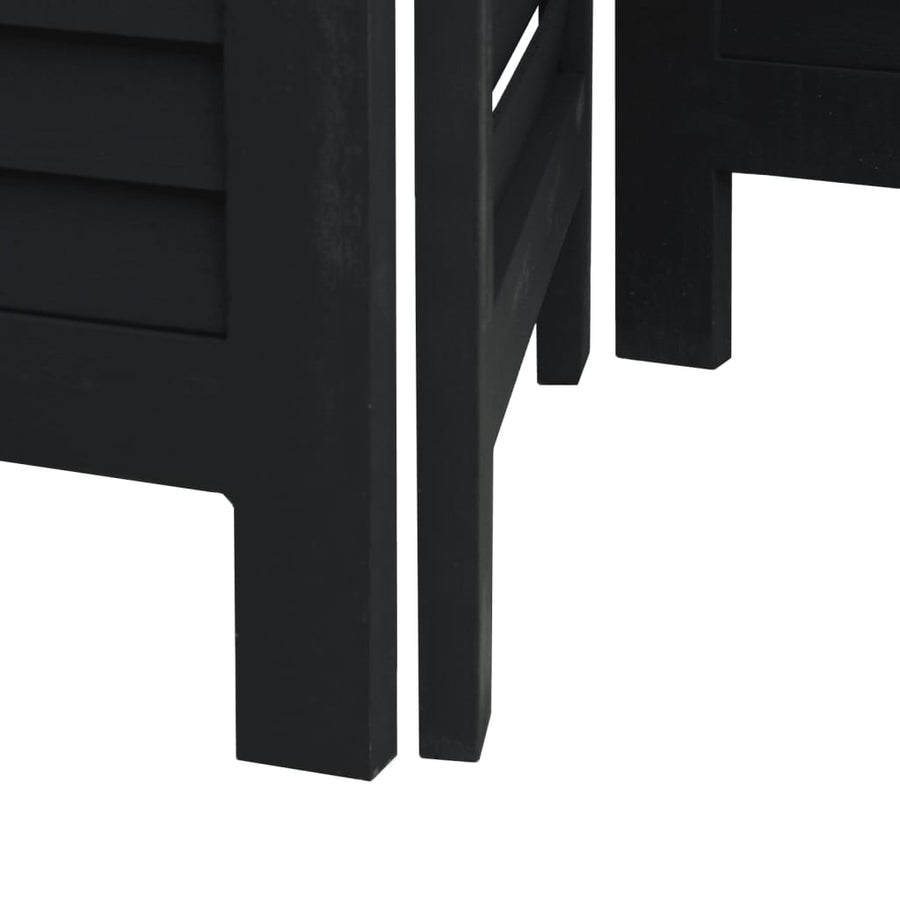 Room Divider 4 Panels Black Solid Wood Paulownia