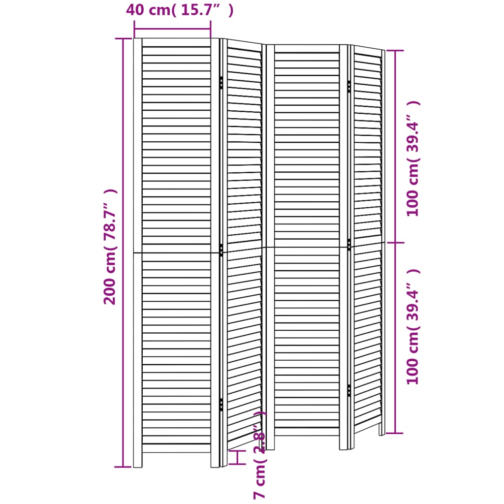 Room Divider 4 Panels Black Solid Wood Paulownia
