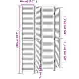 Room Divider 4 Panels Black Solid Wood Paulownia