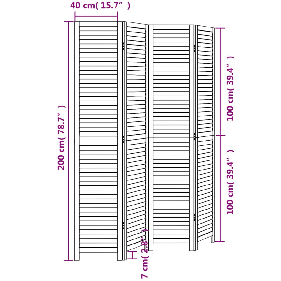 Room Divider 4 Panels Black Solid Wood Paulownia