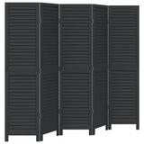 Room Divider 5 Panels Black Solid Wood Paulownia