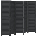 Room Divider 5 Panels Black Solid Wood Paulownia
