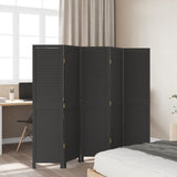 Room Divider 5 Panels Black Solid Wood Paulownia