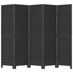 Room Divider 5 Panels Black Solid Wood Paulownia