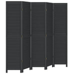 Room Divider 5 Panels Black Solid Wood Paulownia