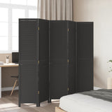 Room Divider 5 Panels Black Solid Wood Paulownia - Side View