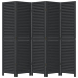 Room Divider 5 Panels Black Solid Wood Paulownia