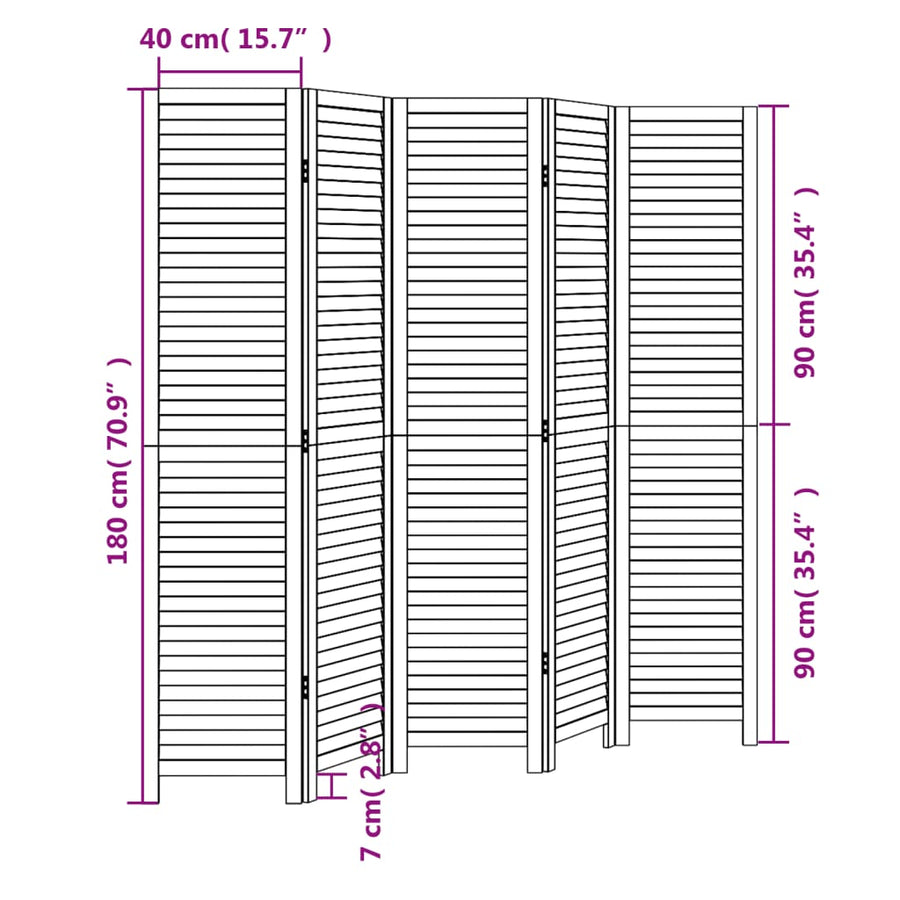Room Divider 5 Panels Black Solid Wood Paulownia