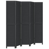 Room Divider 5 Panels Black Solid Wood Paulownia - Front View