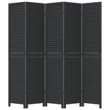 Room Divider 5 Panels Black Solid Wood Paulownia
