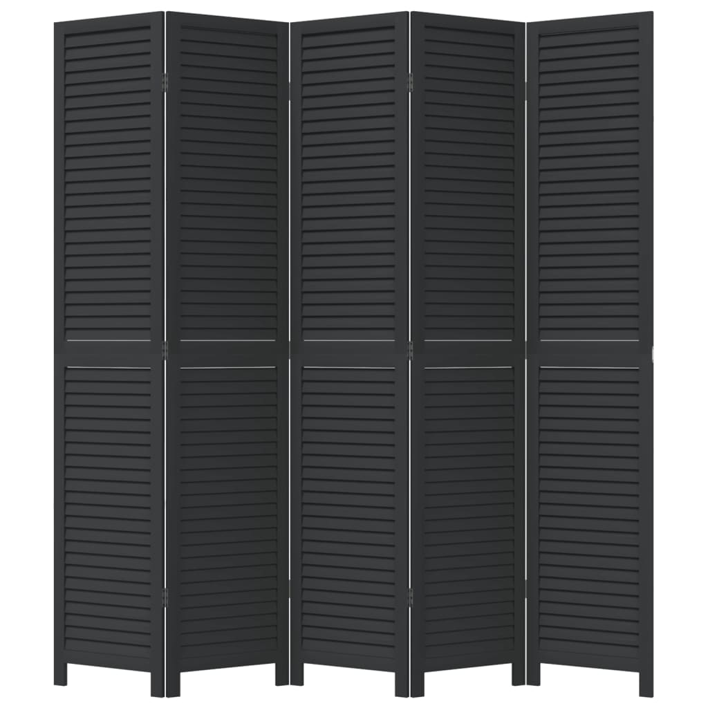 Room Divider 5 Panels Black Solid Wood Paulownia