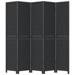Room Divider 5 Panels Black Solid Wood Paulownia