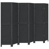 Room Divider 6 Panels Black Solid Wood Paulownia - Front View