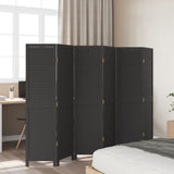 Room Divider 6 Panels Black Solid Wood Paulownia - Side View