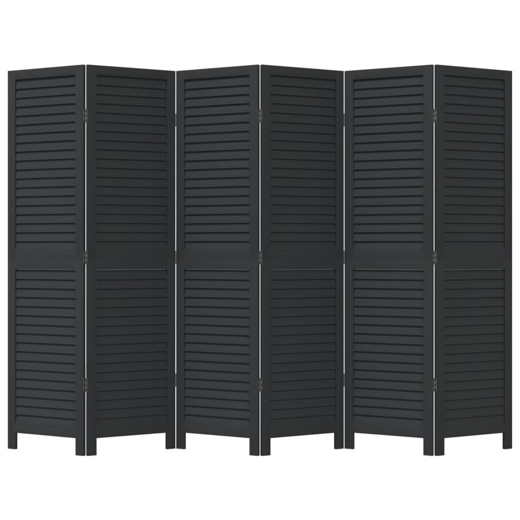 Room Divider 6 Panels Black Solid Wood Paulownia