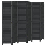 Room Divider 6 Panels Black Solid Wood Paulownia