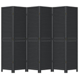 Room Divider 6 Panels Black Solid Wood Paulownia