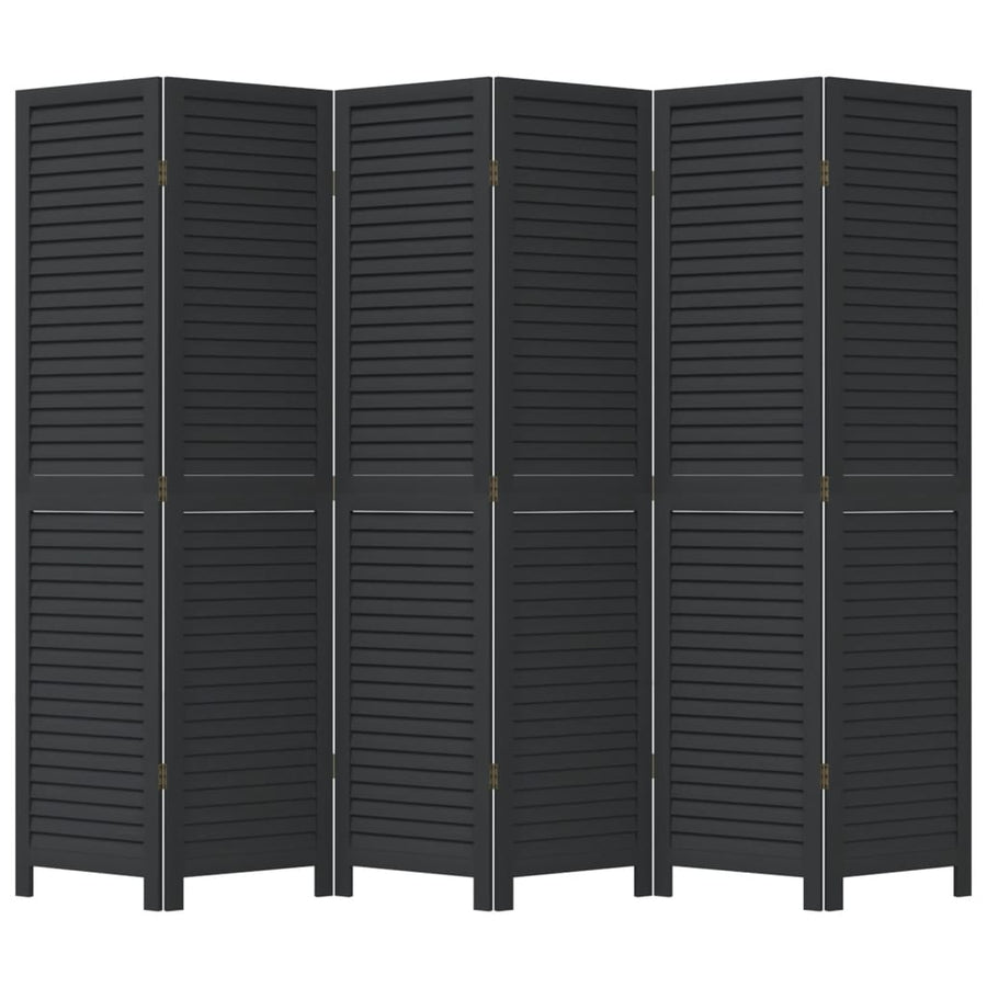 Room Divider 6 Panels Black Solid Wood Paulownia