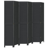 Room Divider 6 Panels Black Solid Wood Paulownia - Front View