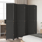 Room Divider 6 Panels Black Solid Wood Paulownia - Side View