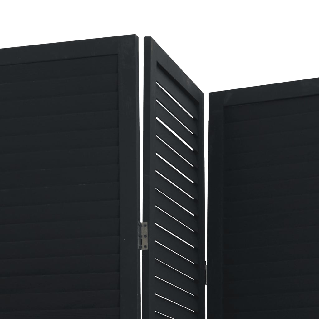 Room Divider 6 Panels Black Solid Wood Paulownia