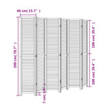 Room Divider 6 Panels Black Solid Wood Paulownia - Low Angle
