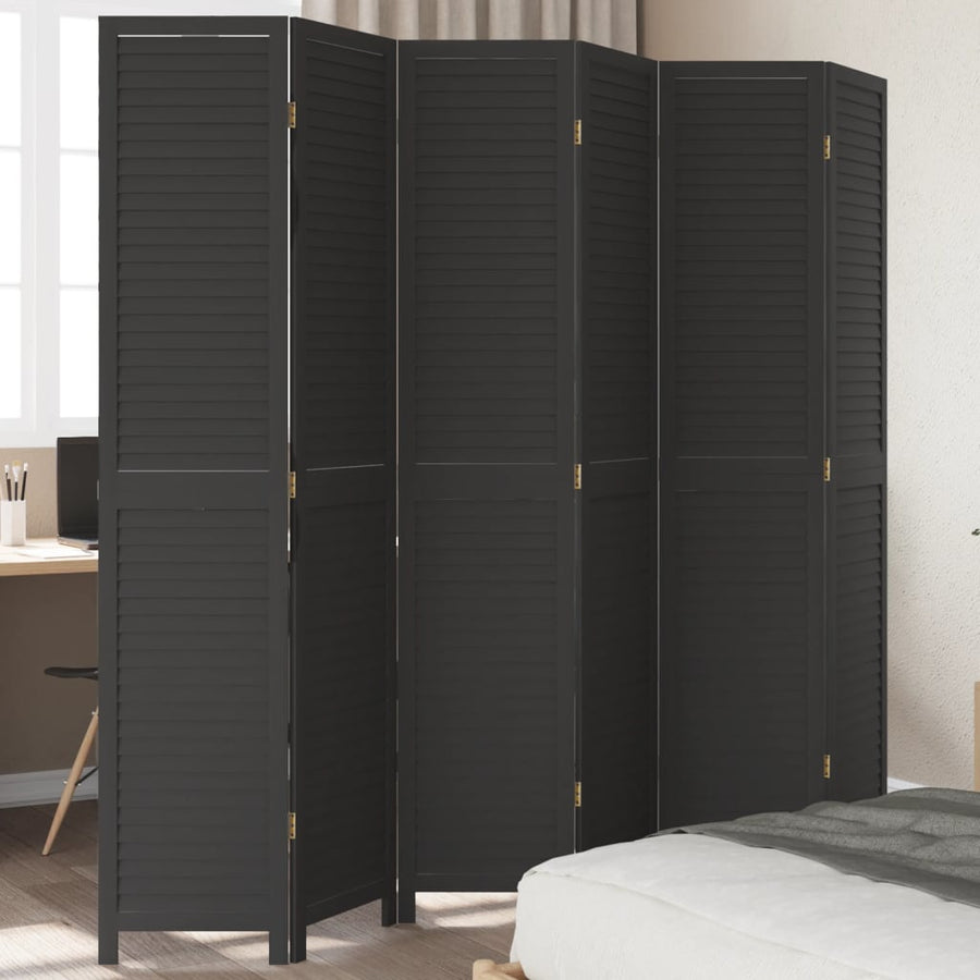 Room Divider 6 Panels Black Solid Wood Paulownia