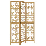 Room Divider 3 Panels Brown Solid Wood Paulownia