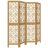 Room Divider 4 Panels Brown Solid Wood Paulownia - Front View
