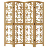 Room Divider 4 Panels Brown Solid Wood Paulownia - Top-Down View